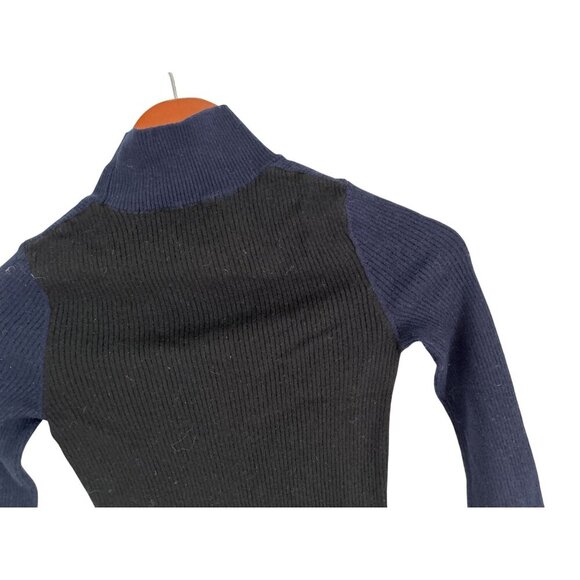 From Future Womens Ribbed Two-Tone Navy & Black Turtleneck Wool Sweater Size Sma - Picture 6 of 10